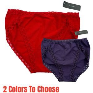 NWT Natori Bliss Cotton Panty Underwear Women's Lace Trim Red or Purple Bottom
